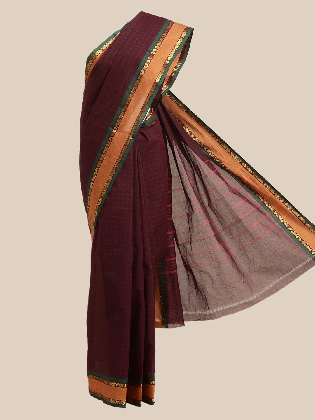 

The Chennai Silks Maroon & Green Checked Pure Cotton Chettinad Saree