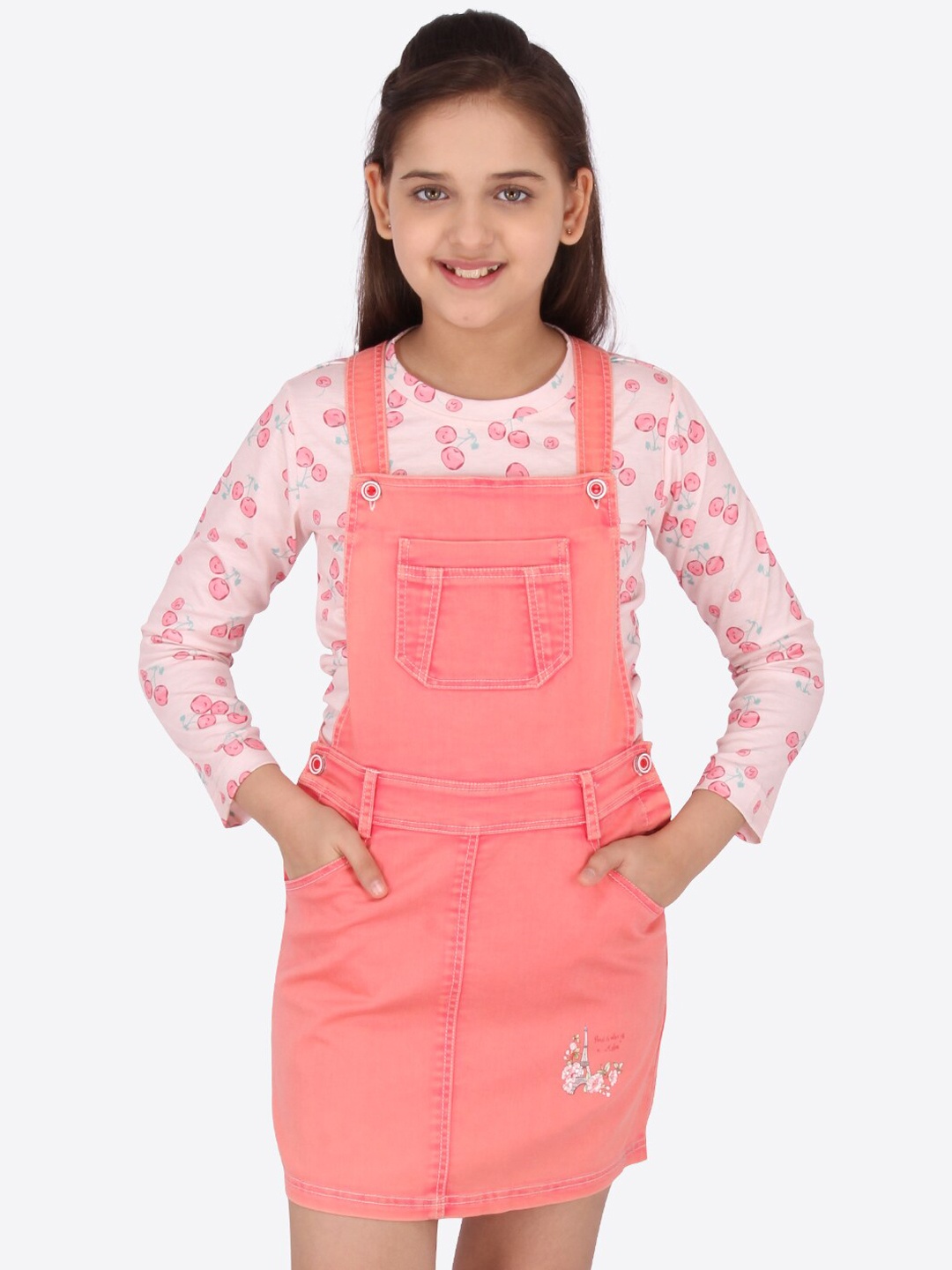 

CUTECUMBER Coral & tulip Denim Pinafore Dress