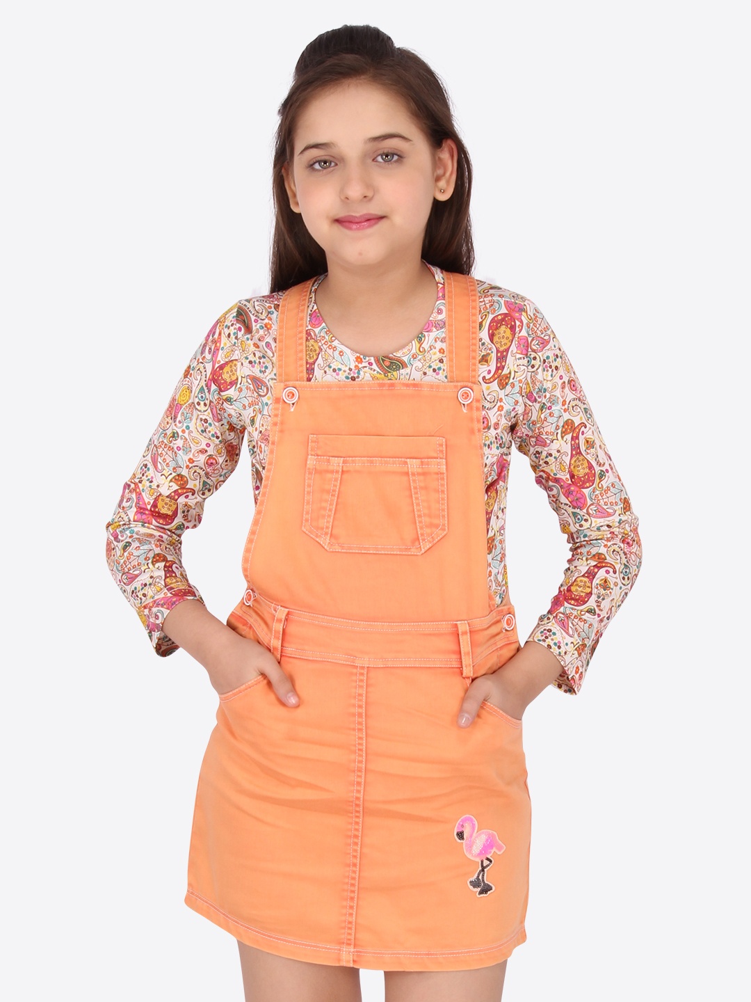 

CUTECUMBER Orange & tulip Denim Pinafore Dress
