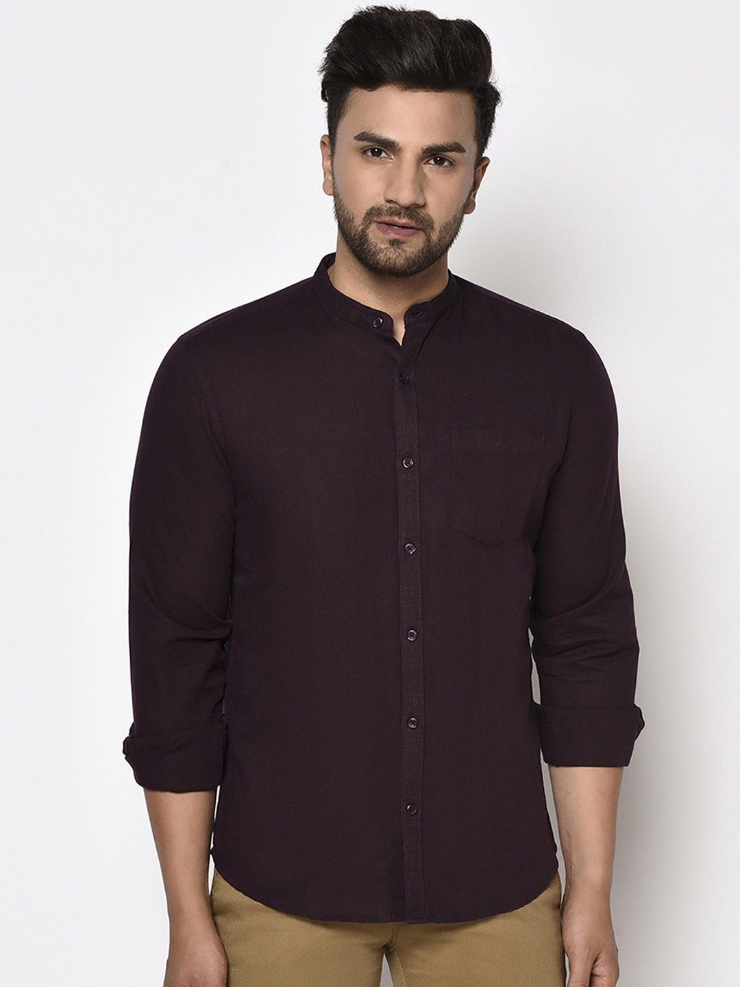 

METTLE Men Burgundy Opaque Cotton Casual Shirt