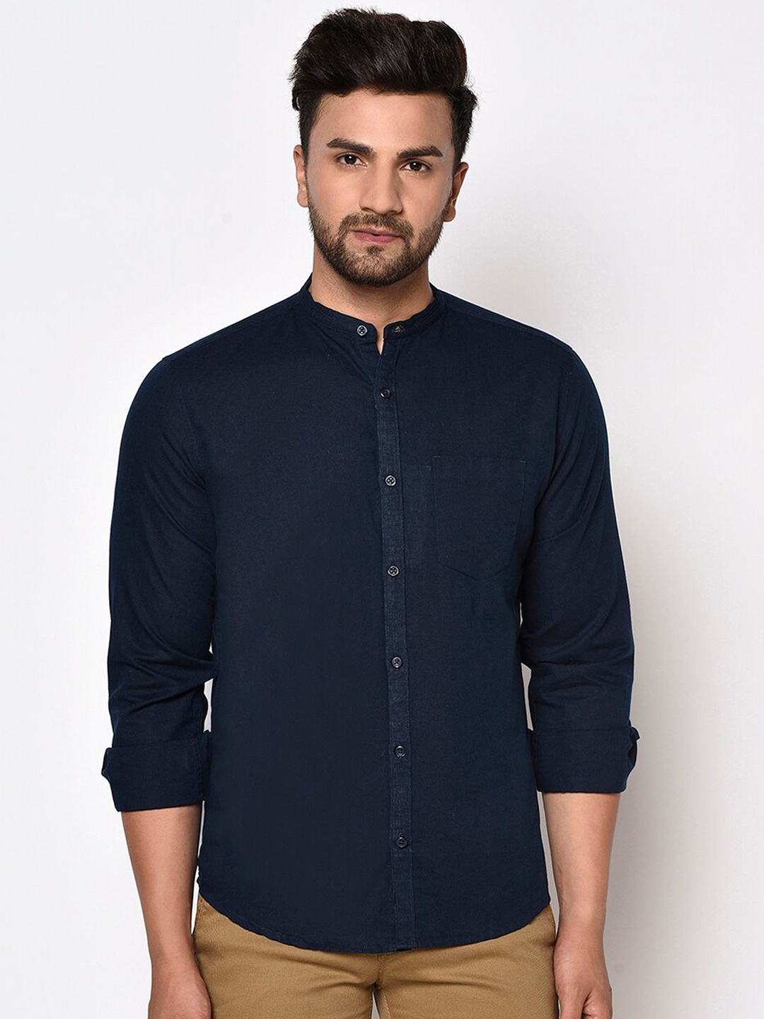 

METTLE Men Navy Blue Opaque Cotton Casual Shirt