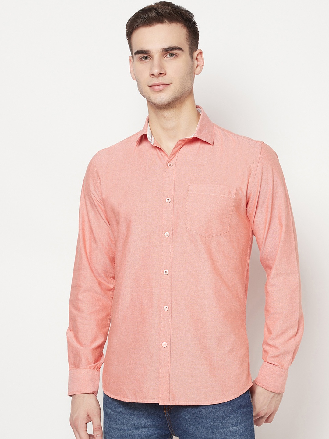 

METTLE Men Coral Opaque Cotton Casual Shirt