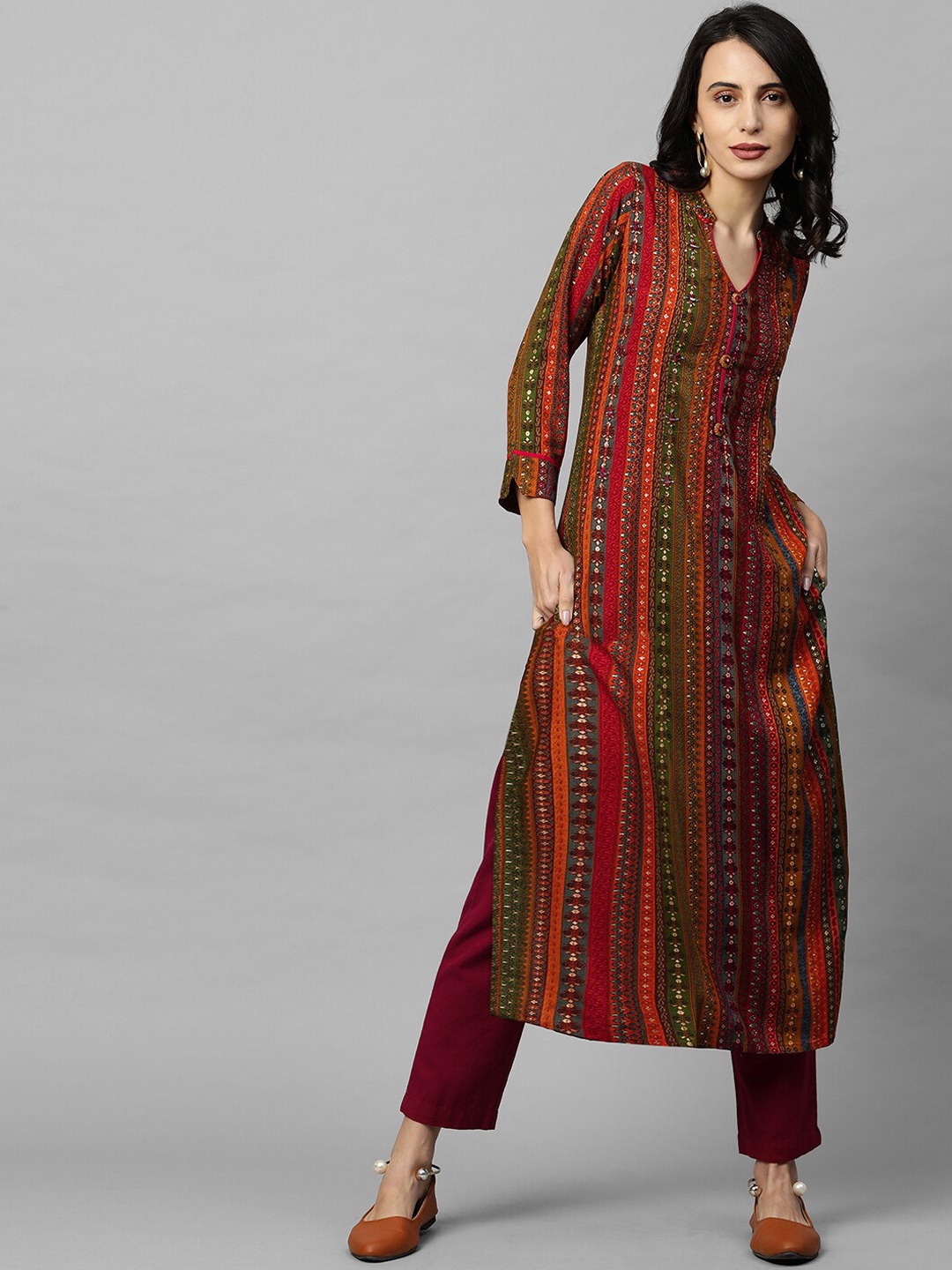 

FASHOR Women Multicoloured Printed & Hand Embroidered Printed Kurta, Multi