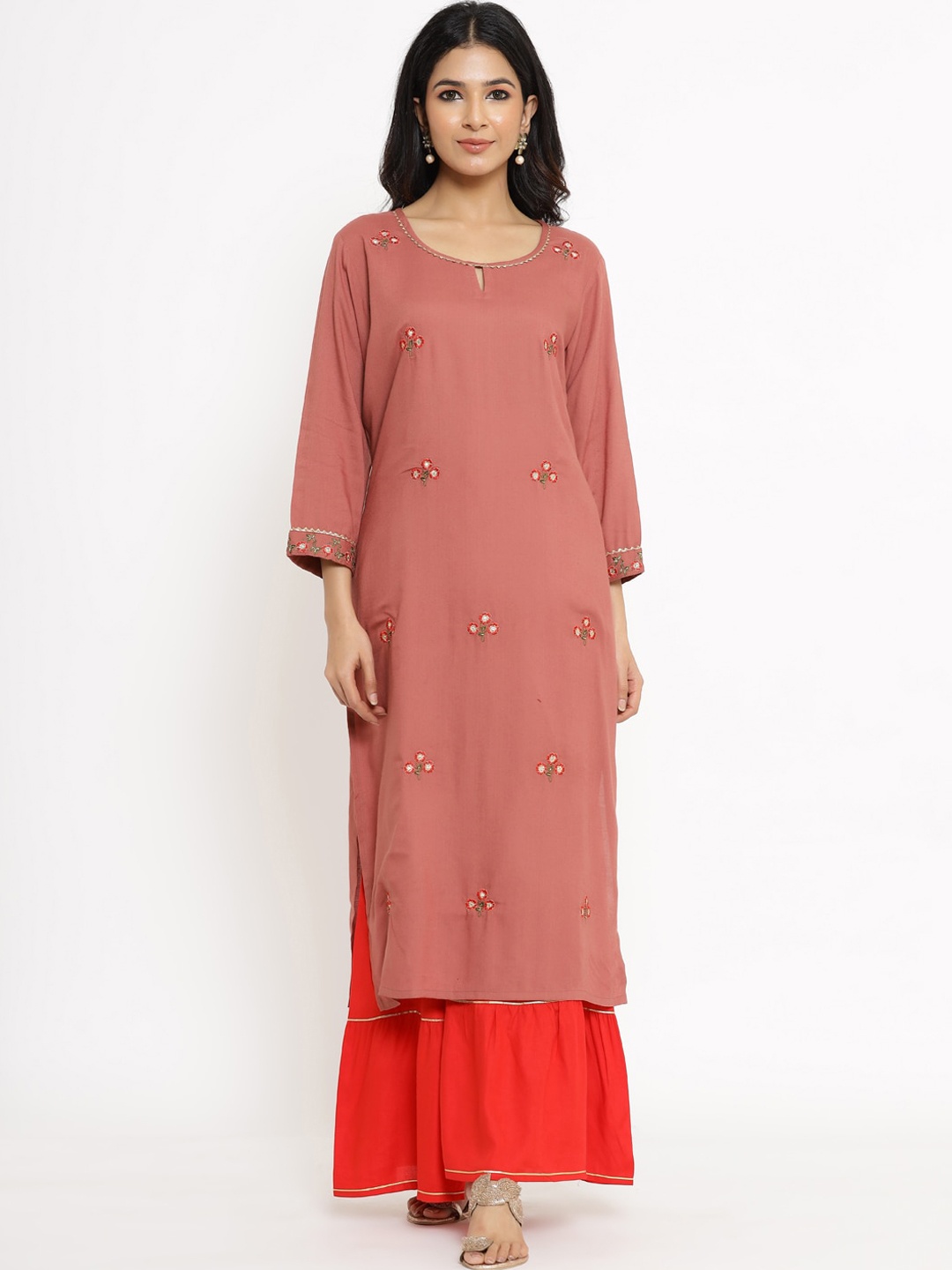

UNISETS Women Mauve Floral Regular Kurta with Palazzos