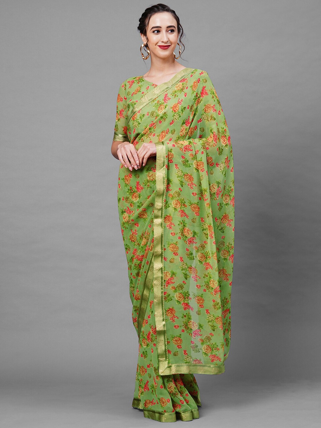 

Mitera Green & Red Floral Saree