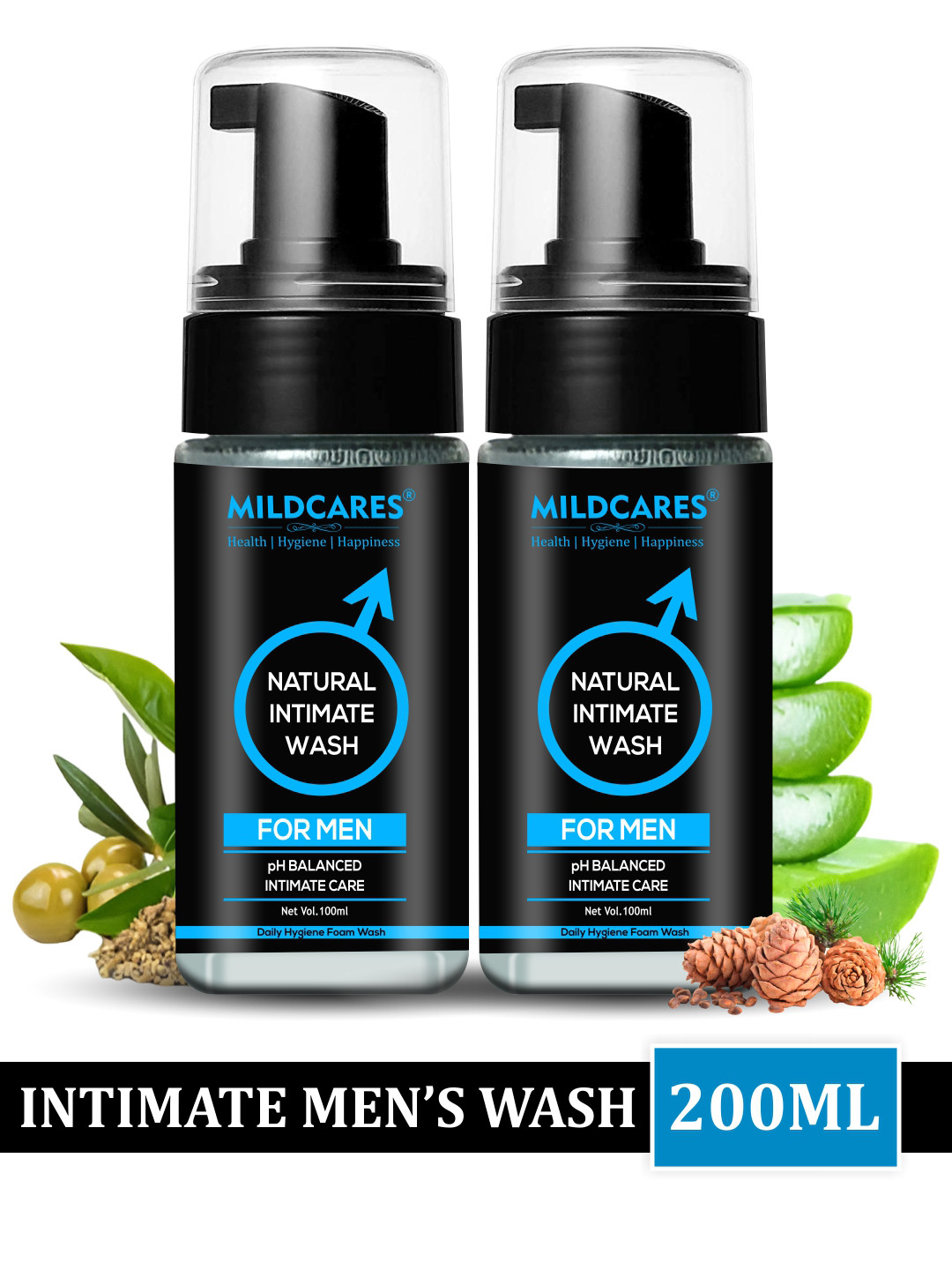 

GYNOCUP Men Set of 2 Intimate Wash -100 ml (each), Black