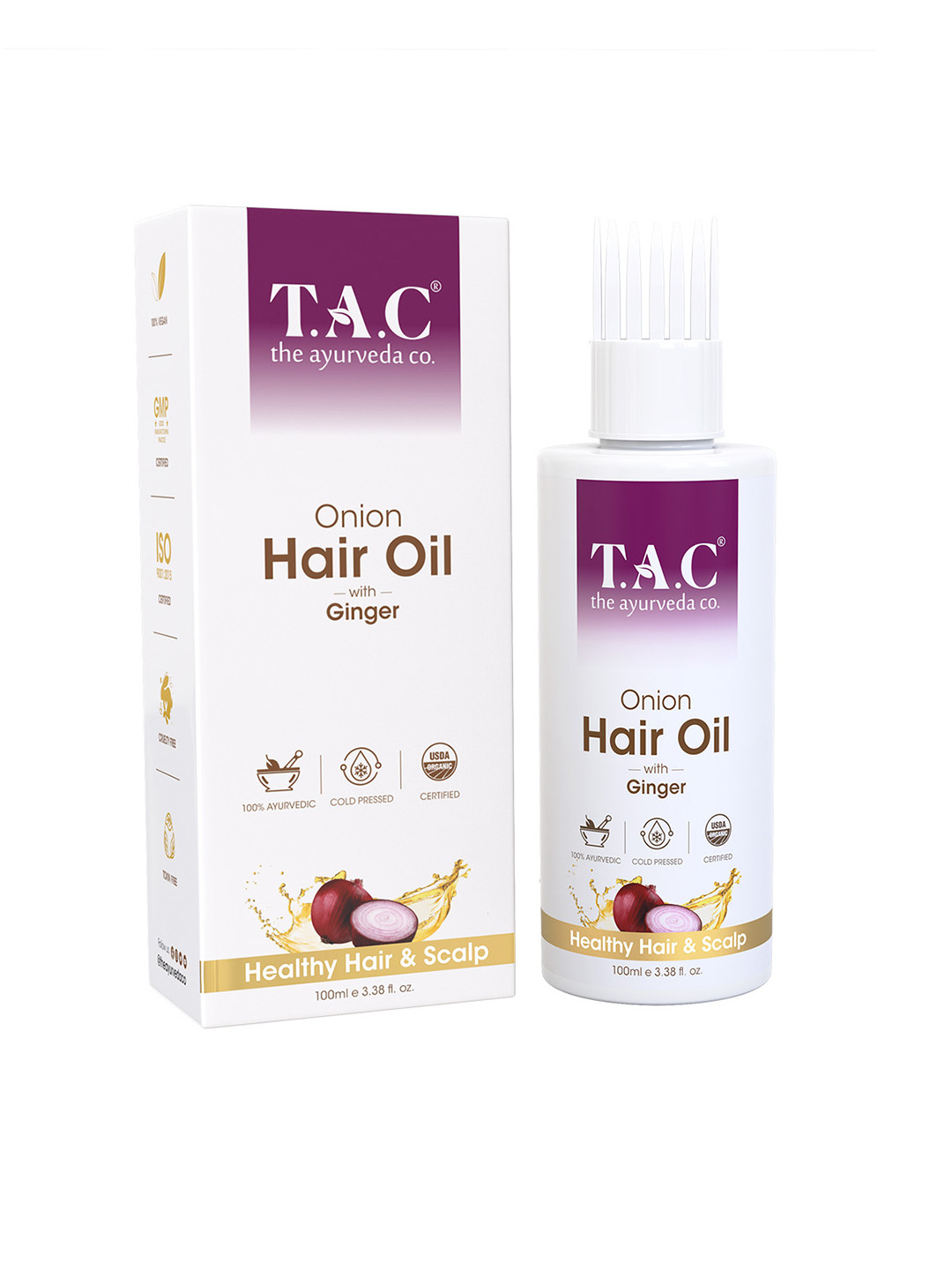 

TAC - The Ayurveda Co. Onion Hair Oil With Ginger, Black Seed For Hair Growth-100ml, Purple