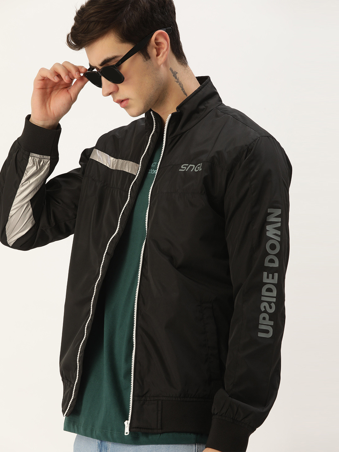 

SINGLE Men Black Bomber Jacket