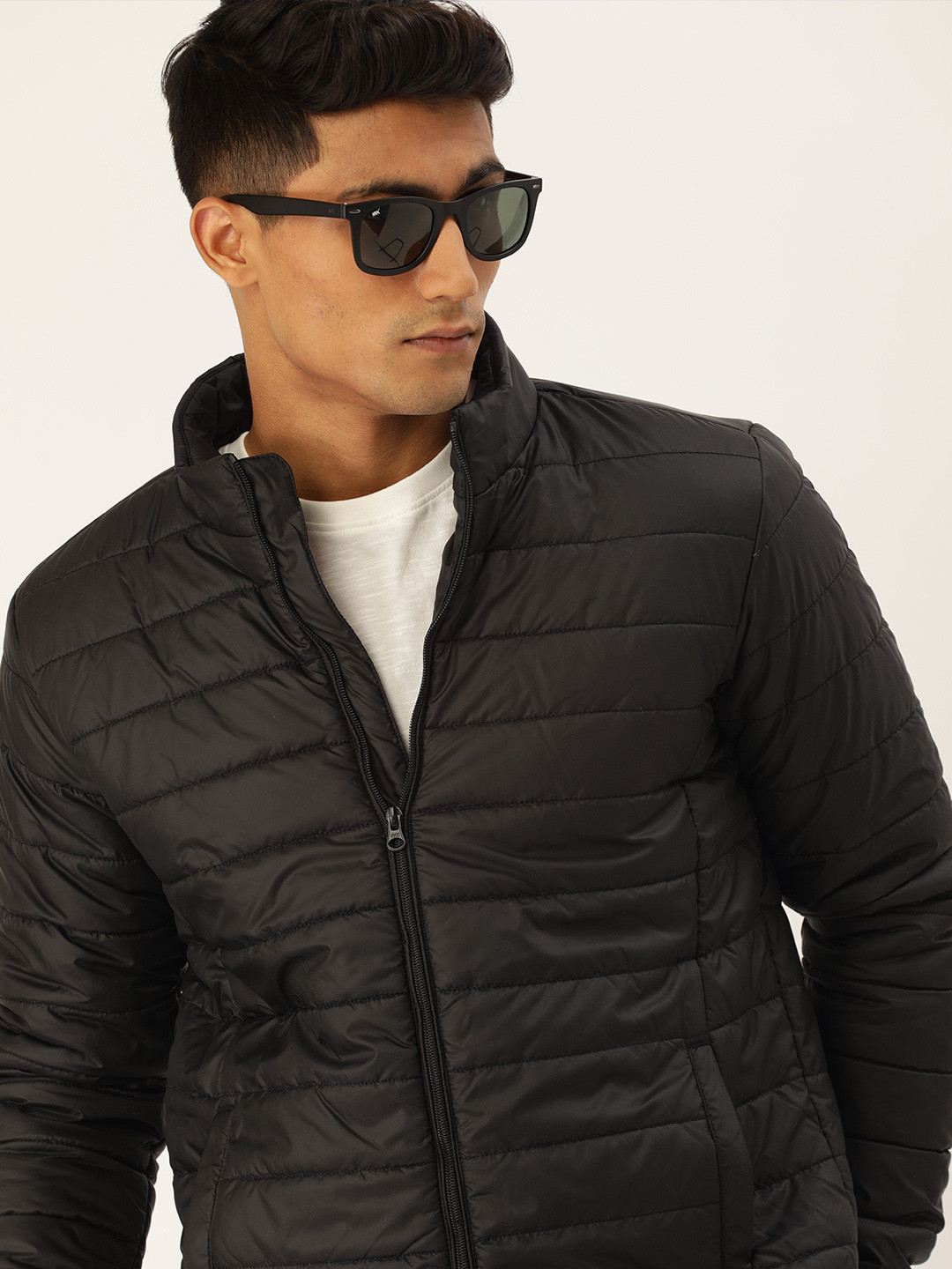 

SINGLE Men Black Solid Puffer Jacket