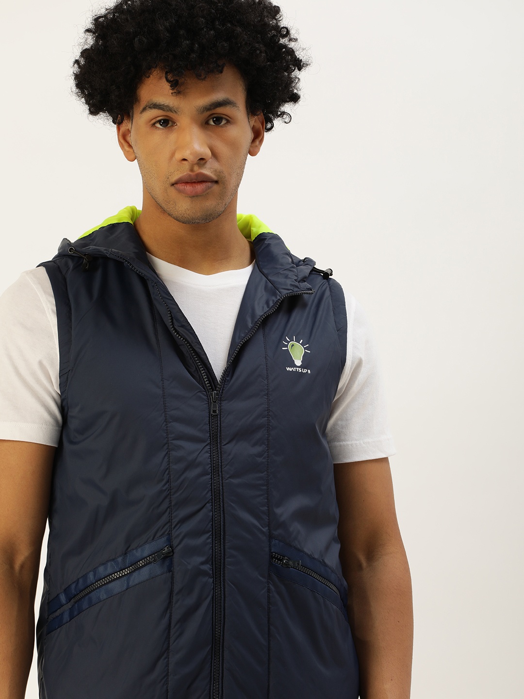 

SINGLE Men Navy Blue Solid Padded Jacket
