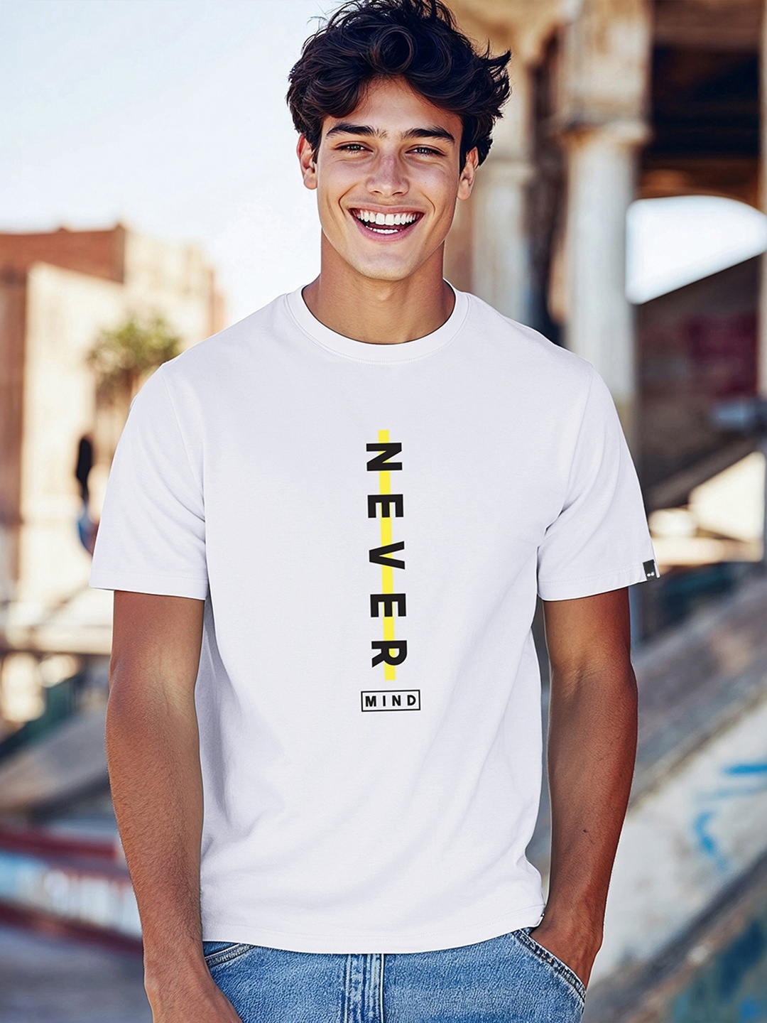 

Bewakoof Men White & Black Typography Pure Cotton Printed T-shirt