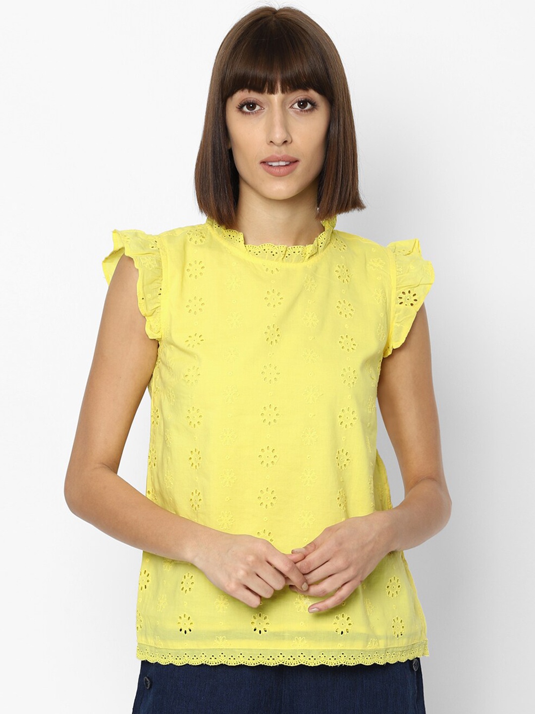

Allen Solly Woman Yellow Schiffli Regular Top