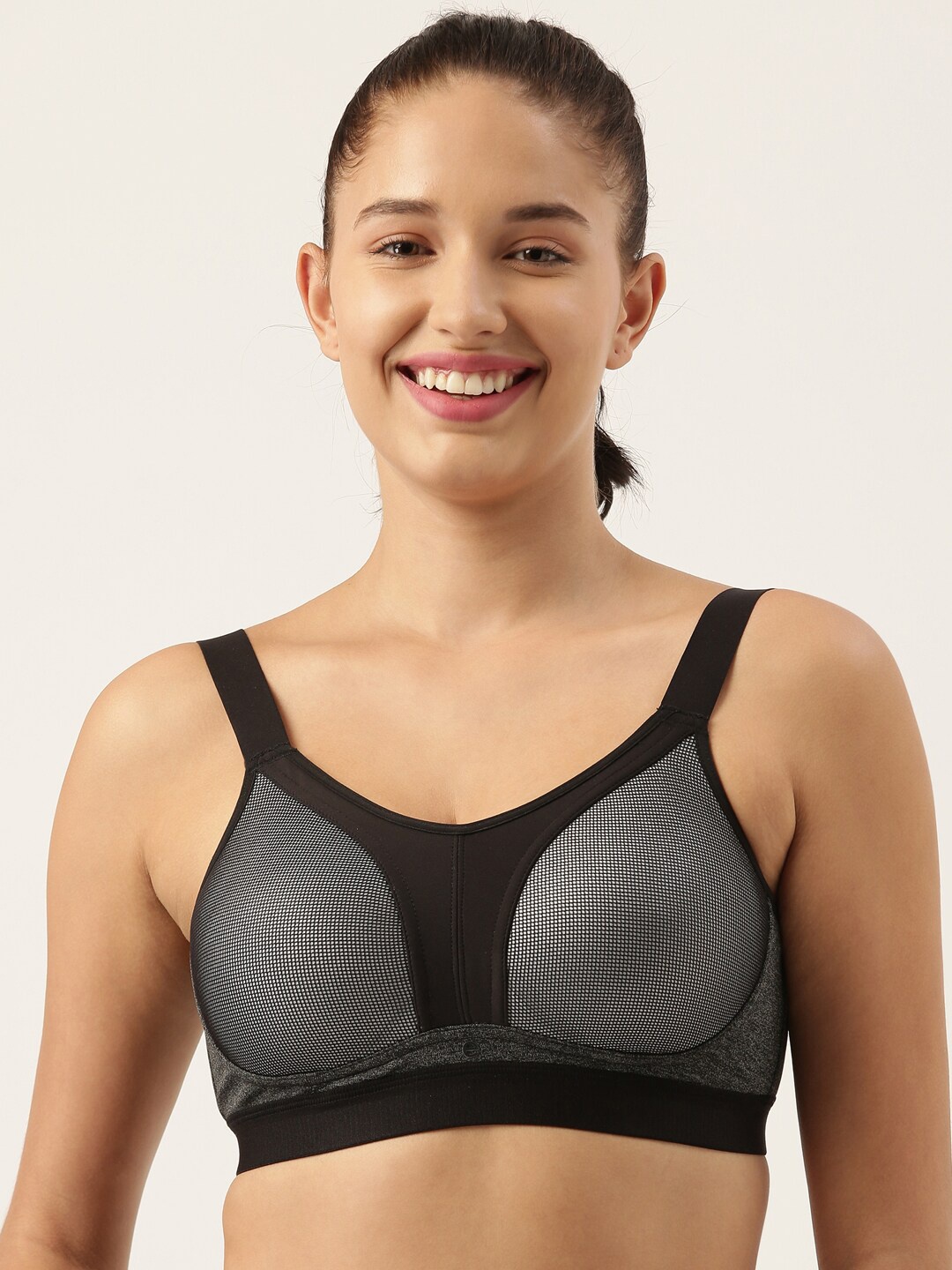 

Enamor Agion Y-panel for Bounce Control High-Impact Sports Bra Padded and Wirefree, Grey melange