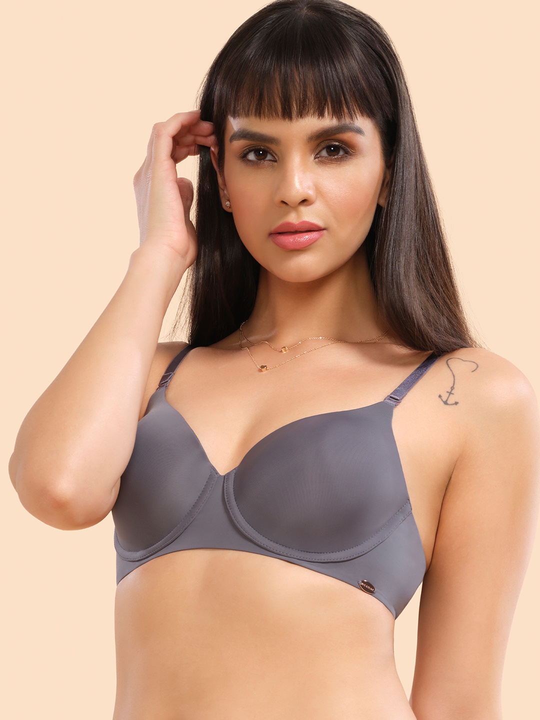 

Enamor Grey Eco-Friendly T-shirt Bra with Crush-Proof Cups Padded And Wired High Coverage