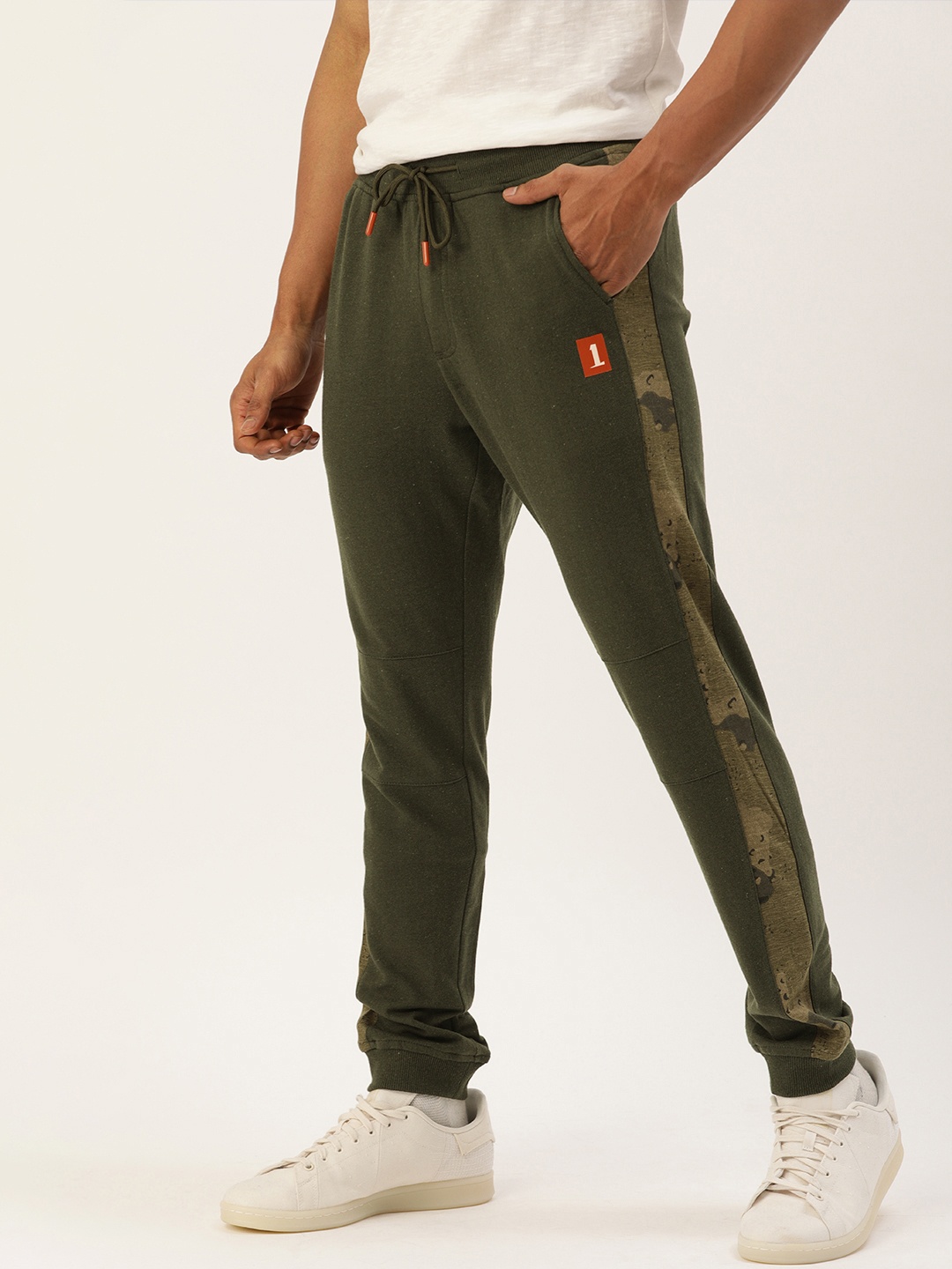 

SINGLE Men Olive Green Side Striped Joggers