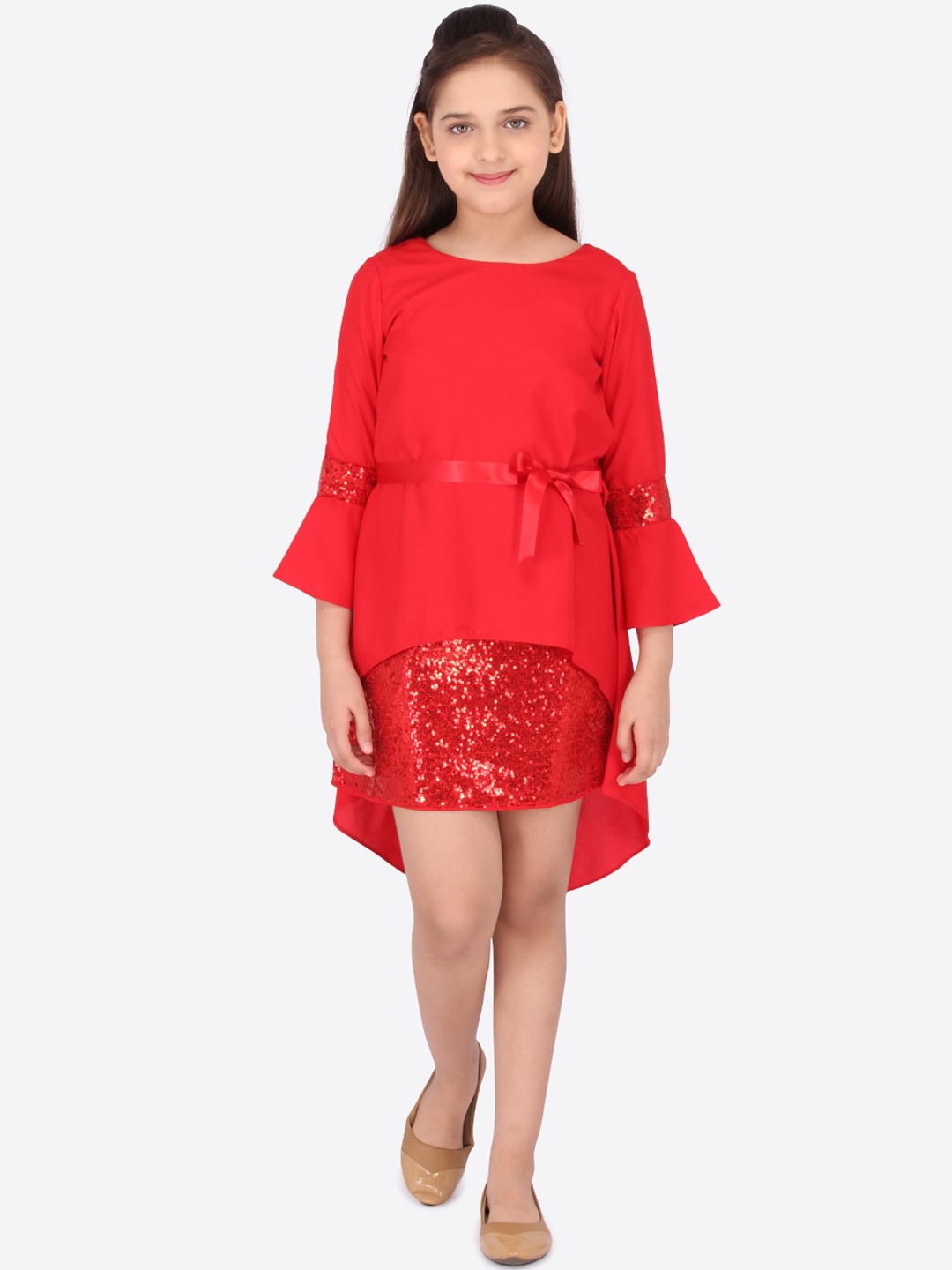 

CUTECUMBER Red Georgette A-Line Dress
