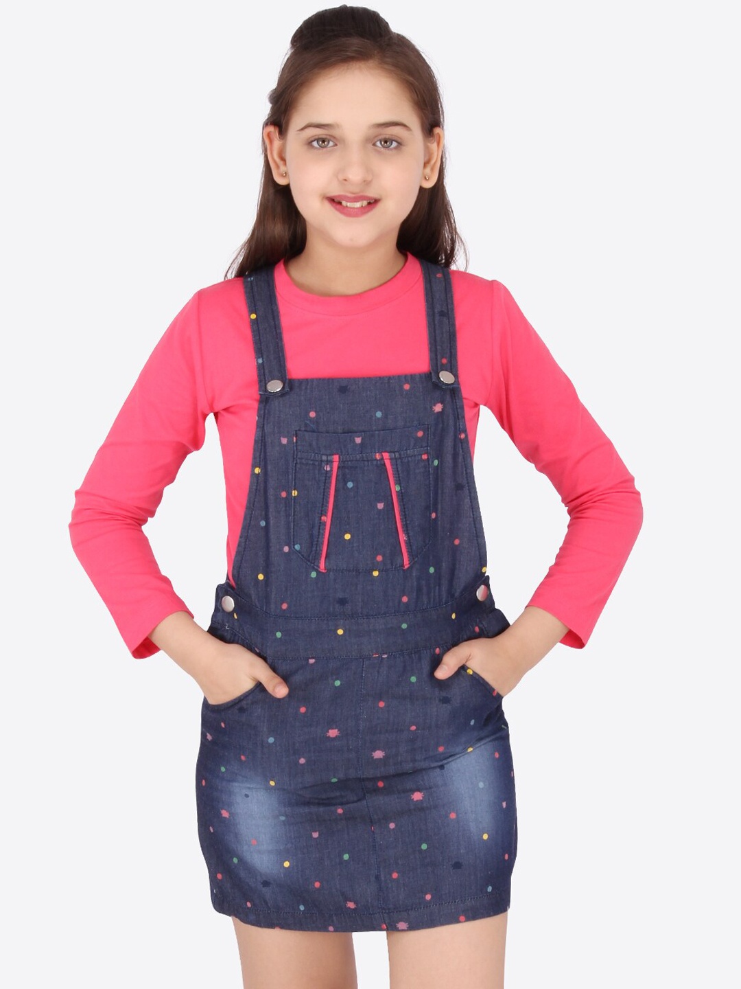 

CUTECUMBER Blue Embellished Denim Pinafore Dress