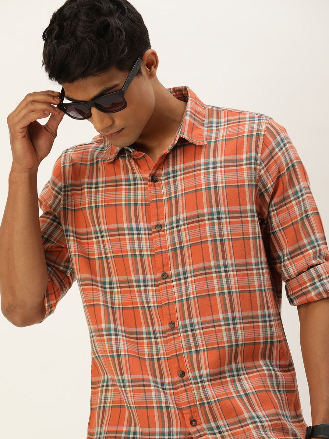 

SINGLE Men Multicoloured Tartan Checks Opaque Checked Pure Cotton Casual Shirt, Multi