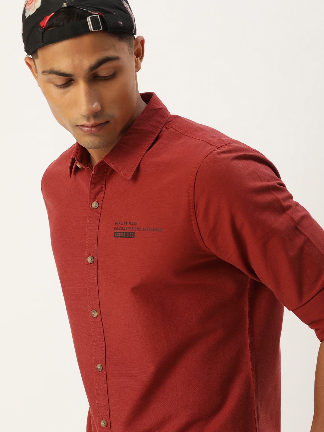 

SINGLE Men Rust Red Slim Fit Casual Shirt