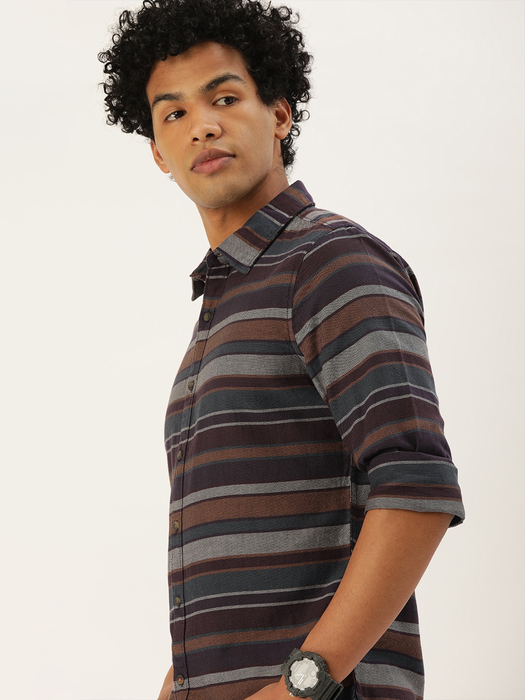 

SINGLE Men Multicoloured Slim Fit Horizontal Stripes Opaque Striped Casual Shirt, Multi