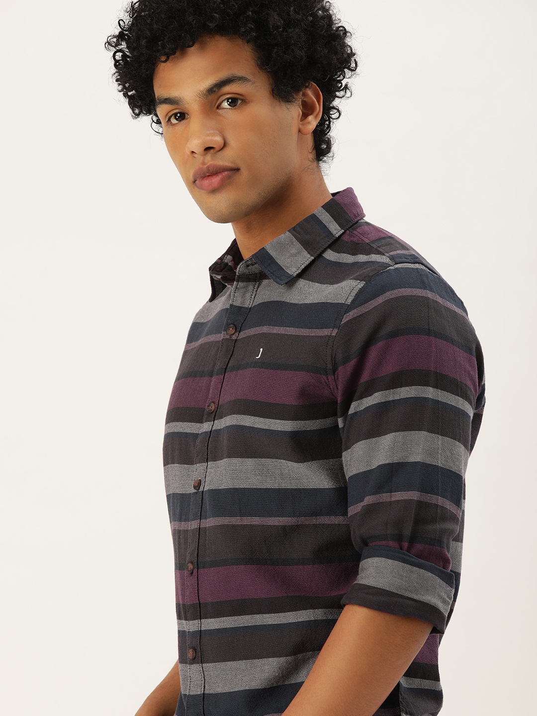 

SINGLE Men Multicoloured Slim Fit Horizontal Striped Casual Shirt, Multi