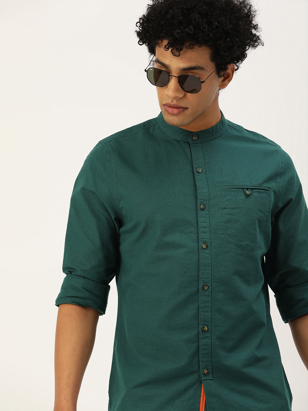 

SINGLE Men Teal Green Slim Fit Opaque Casual Shirt