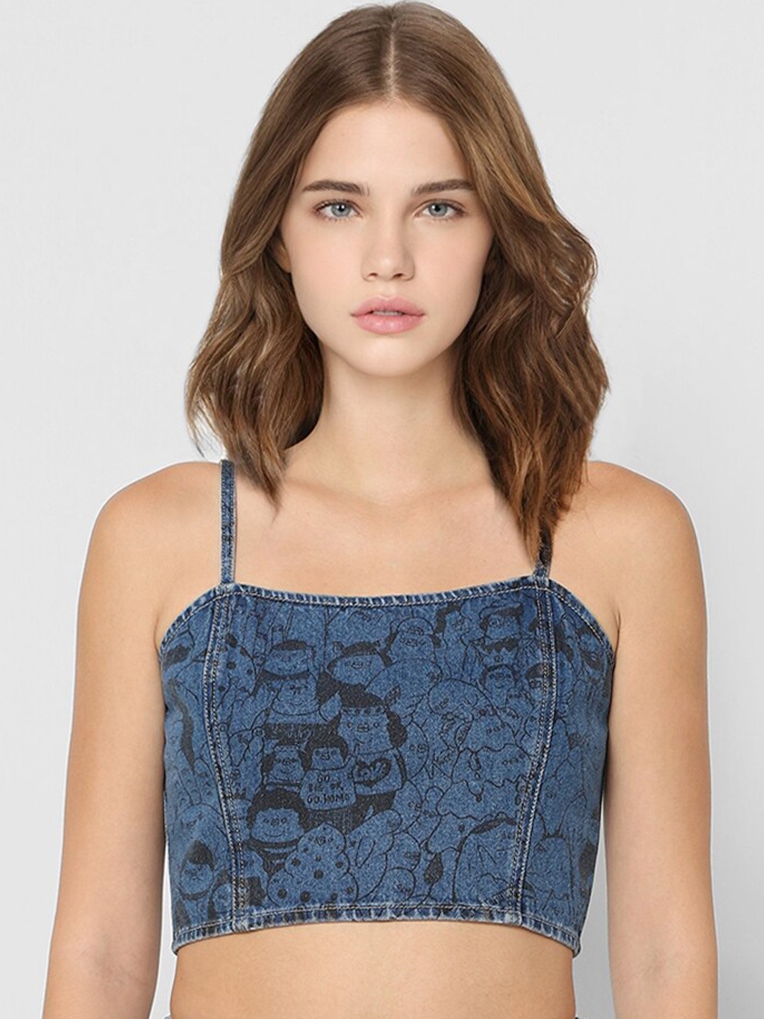 

ONLY Blue Floral Fitted Crop Top