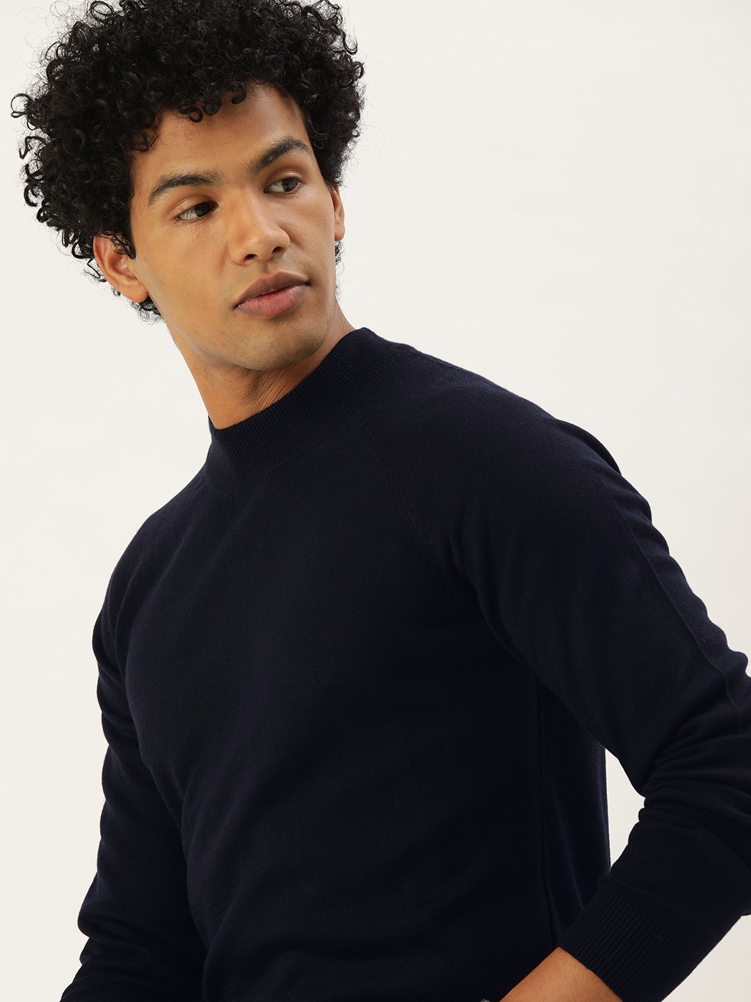 

SINGLE Men Navy Blue Slim Fit Pullover Sweater