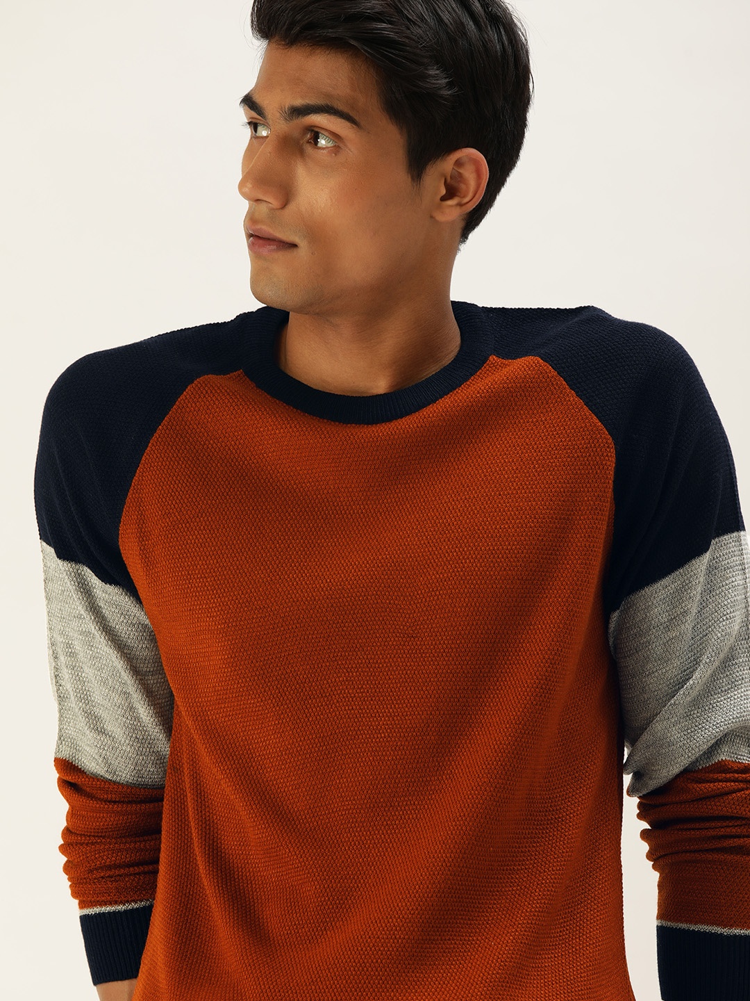 

SINGLE Men Rust Red Slim Fit Pullover Sweater