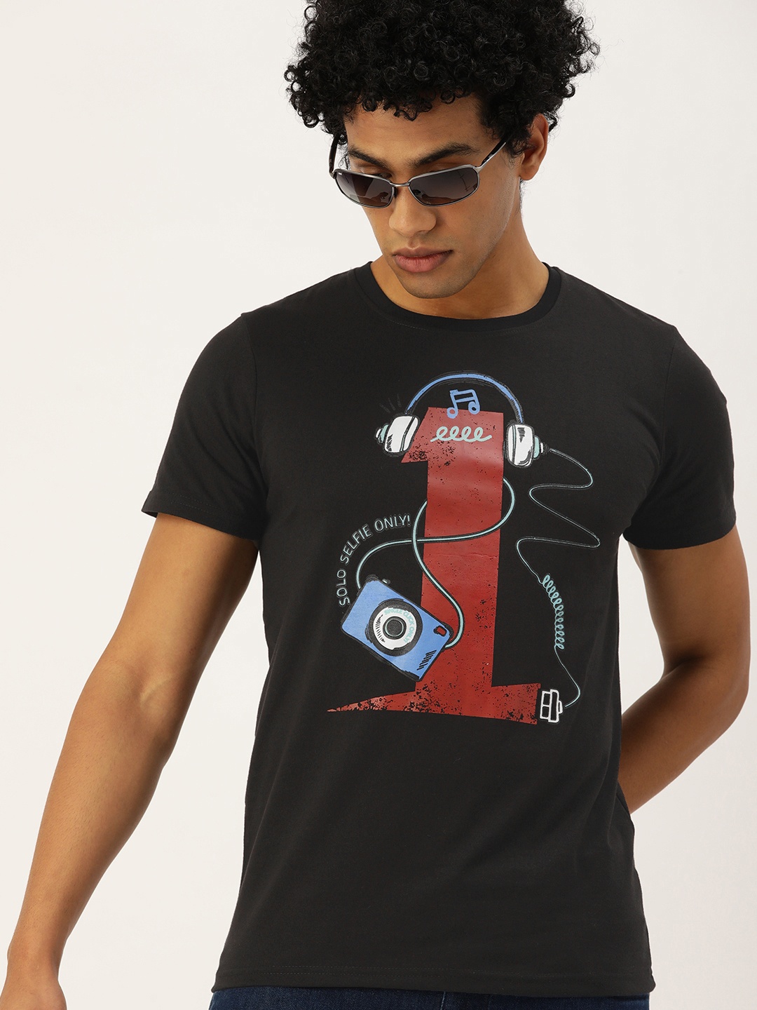 

SINGLE Men Black Printed T-shirt