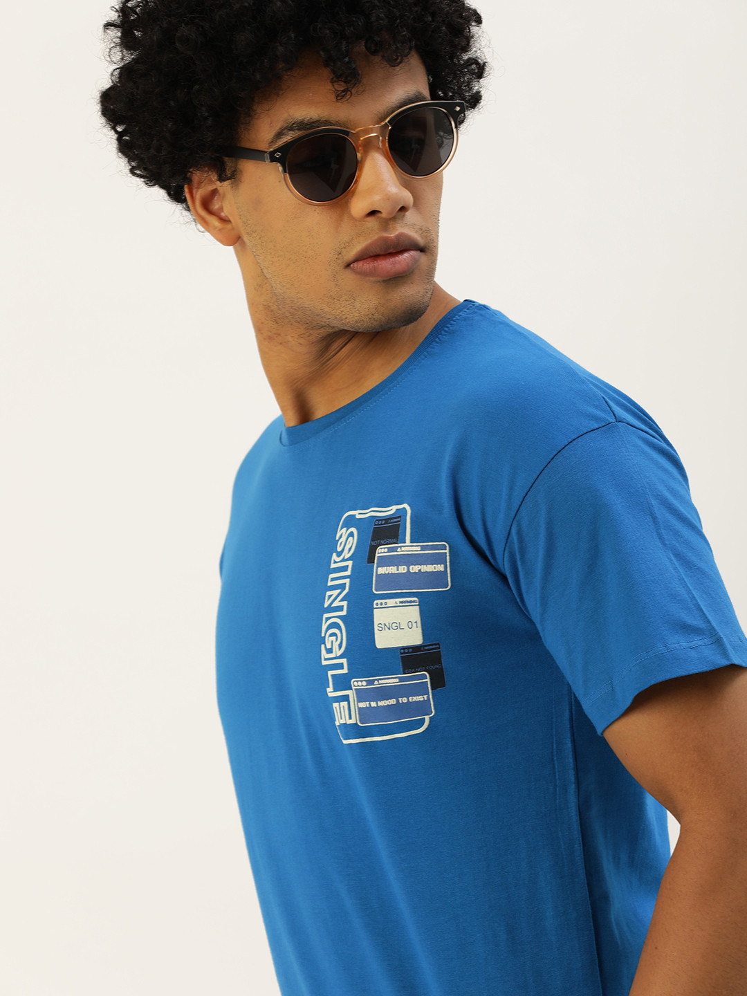 

SINGLE Men Blue T-shirt with Printed Detailing