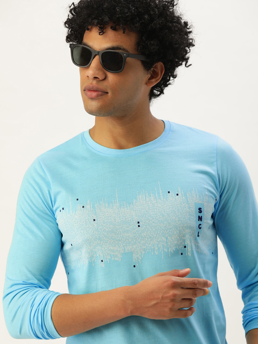 

SINGLE Men Blue Graphic Printed T-shirt