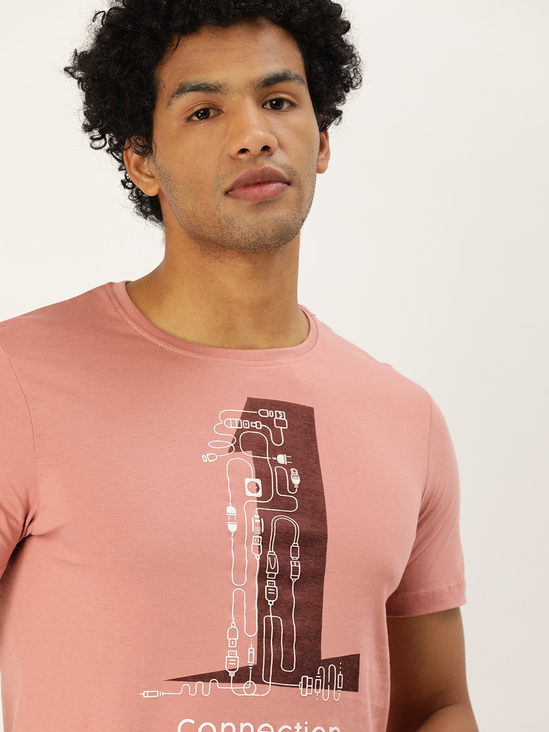 

SINGLE Men Pink Printed Slim Fit Pure Cotton T-shirt