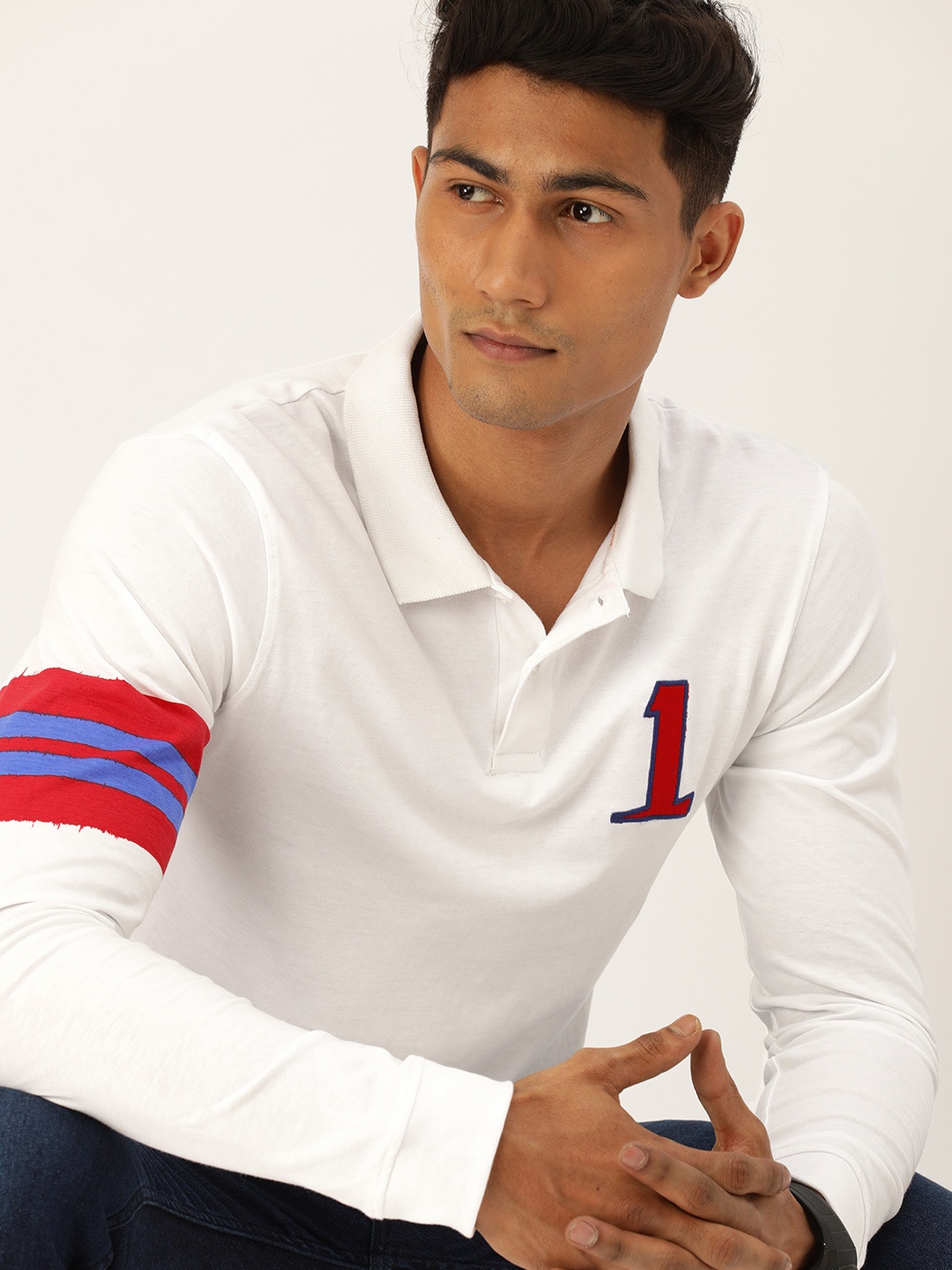 

SINGLE Men White Polo Collar Slim Fit Pure Cotton T-shirt