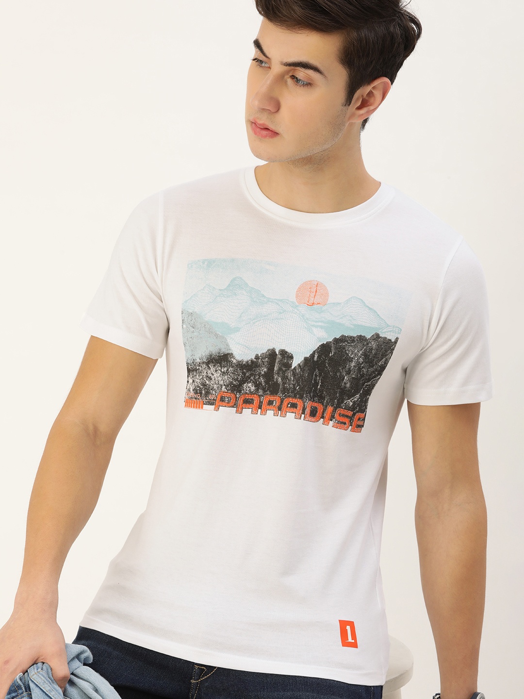 

SINGLE Men White Printed T-shirt