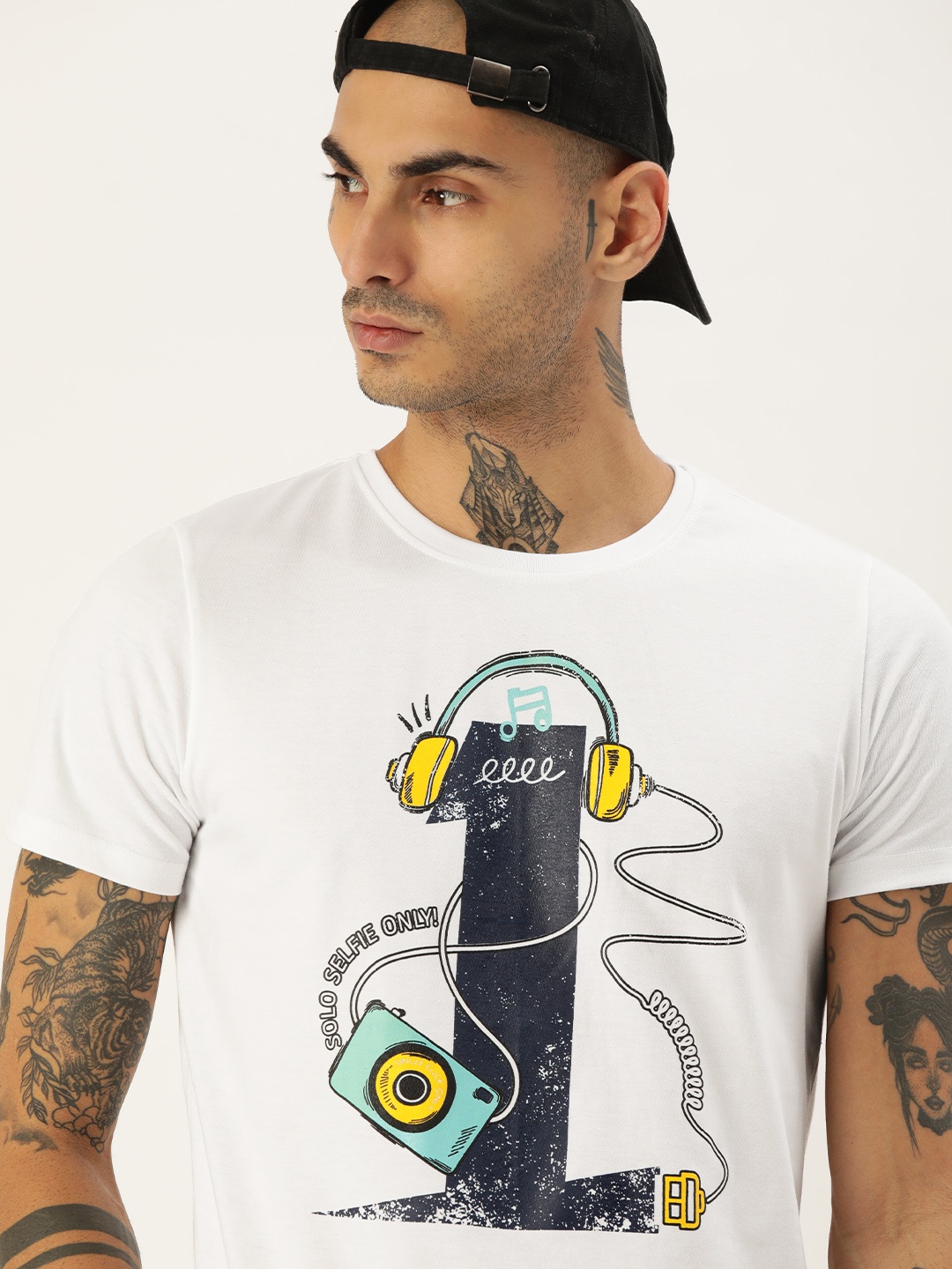 

SINGLE Men White Graphic Printed T-shirt