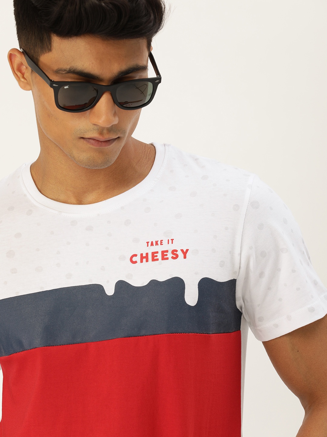 

SINGLE Men White & Red Colourblocked Boxy T-shirt
