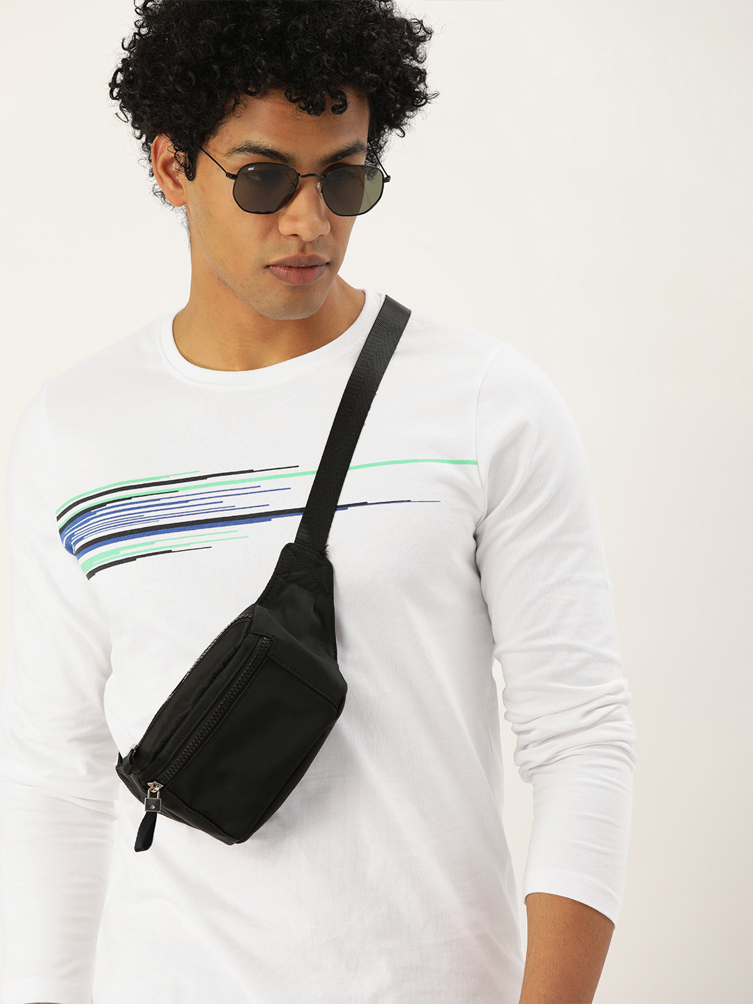 

SINGLE Men White Striped Pure Cotton T-shirt