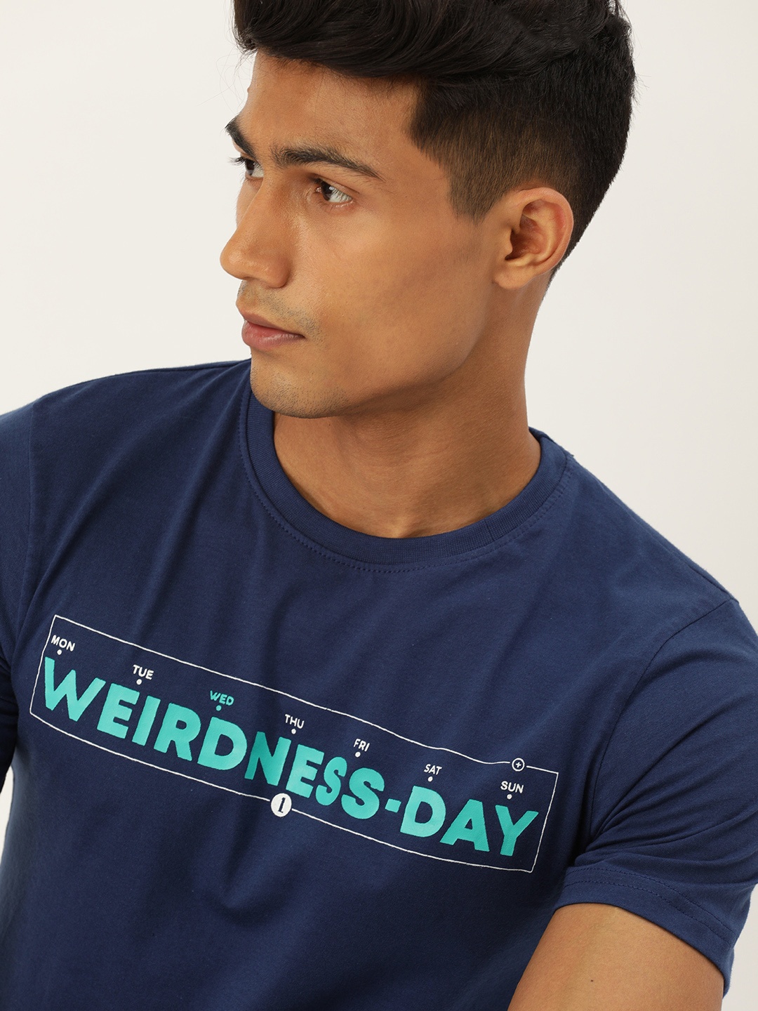 

SINGLE Men Navy Blue Typography Printed Slim Fit T-shirt