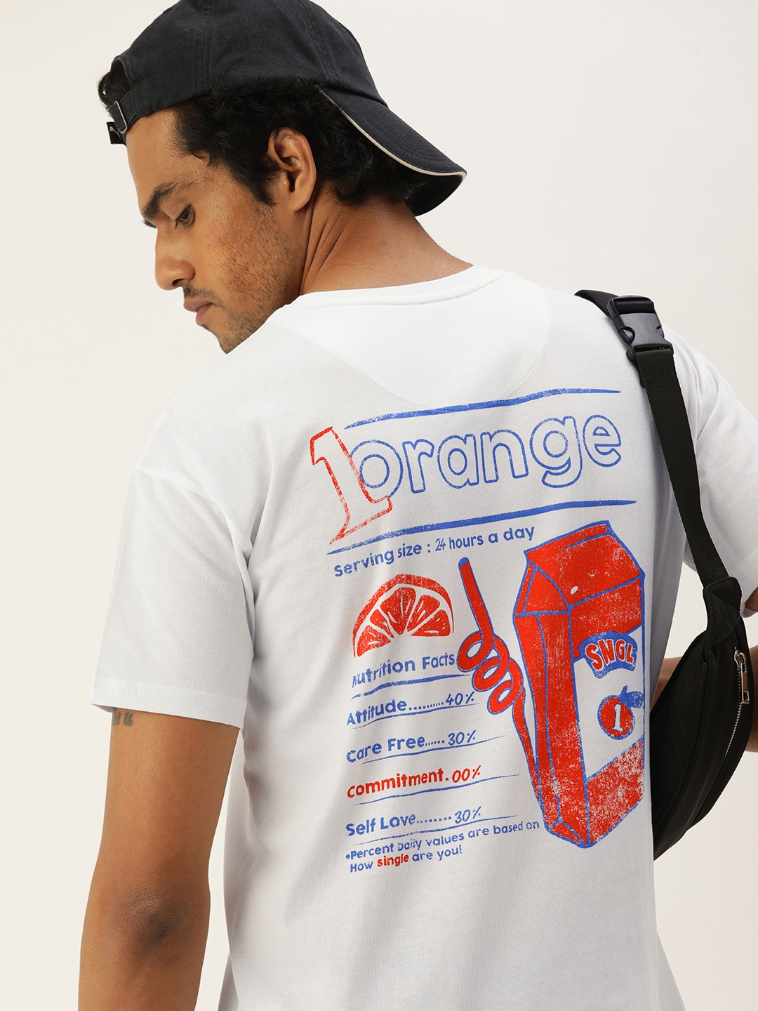 

SINGLE Men White Typography Back Printed Boxy Fit Pure Cotton T-shirt