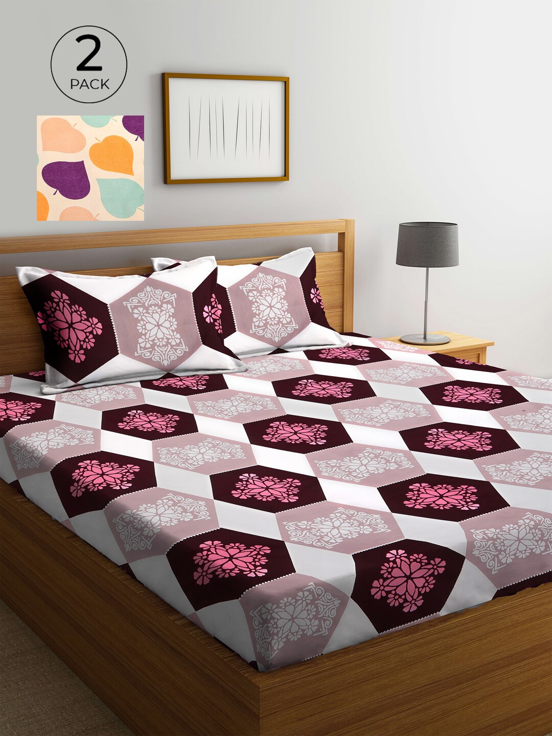 

KLOTTHE Blue & Orange Floral 210 TC 2 King Bedsheet with 4 Pillow Covers