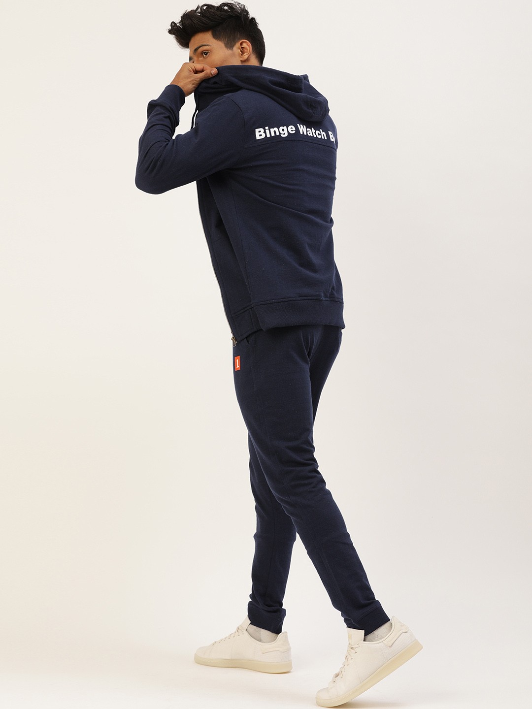 

SINGLE Men Navy Blue Printed Slim Fit Tracksuit