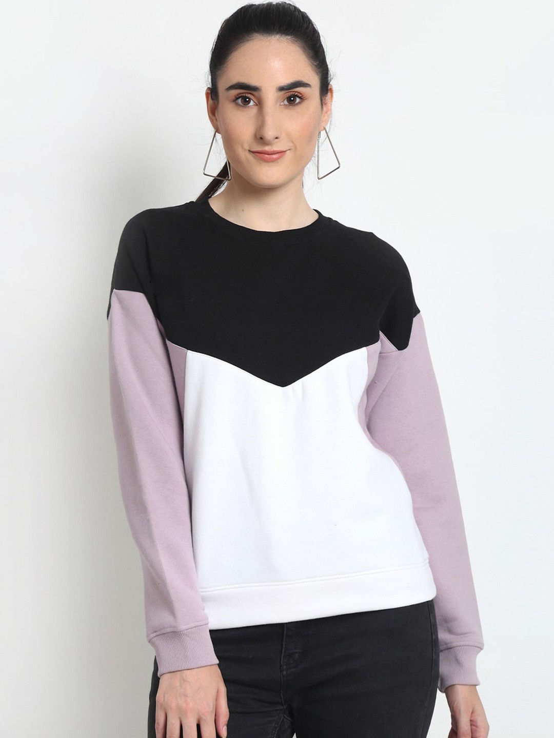 

Club York Women Black and White Colourblocked Sweatshirt