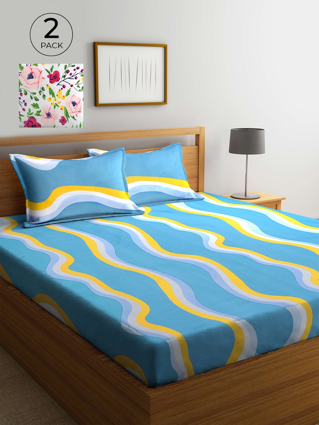 

KLOTTHE Blue & White Floral 210 TC 2 King Bedsheet with 4 Pillow Covers