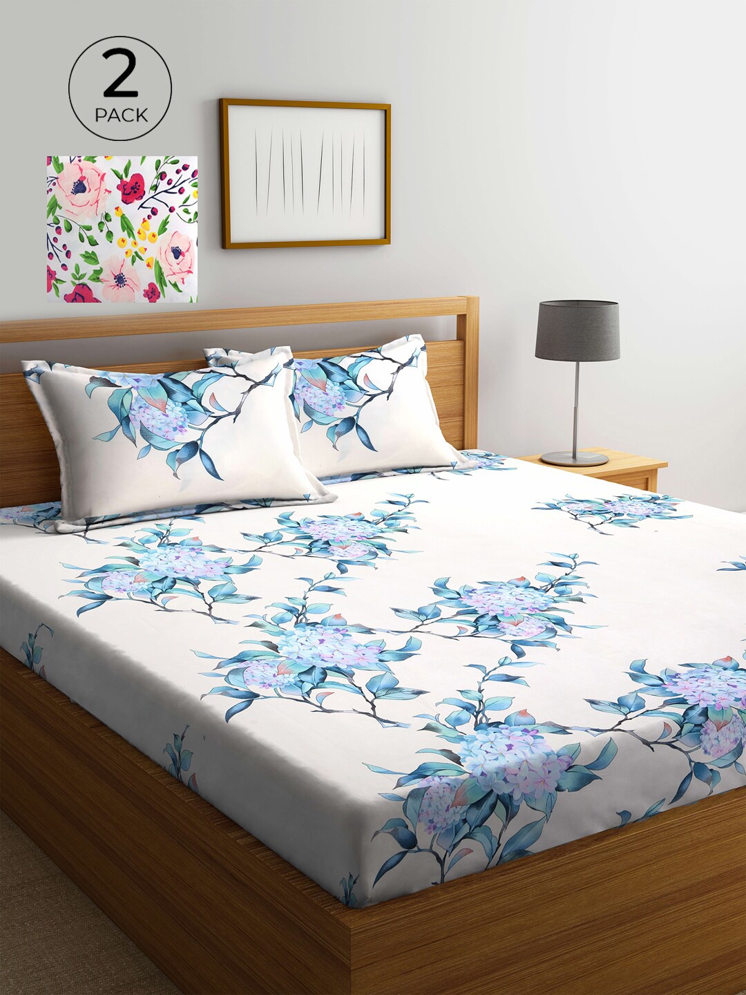 

KLOTTHE Cream & White Floral 210 TC 2 King Bedsheet with 4 Pillow Covers