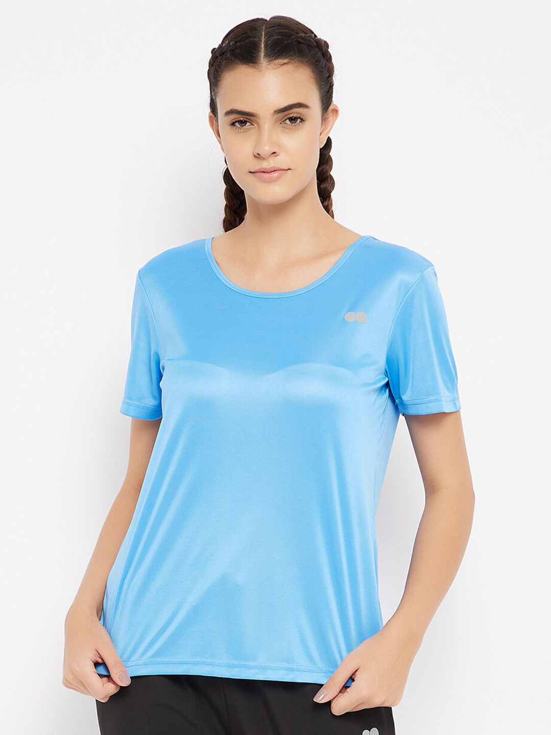 

Clovia Women Blue Polo Collar Applique T-shirt