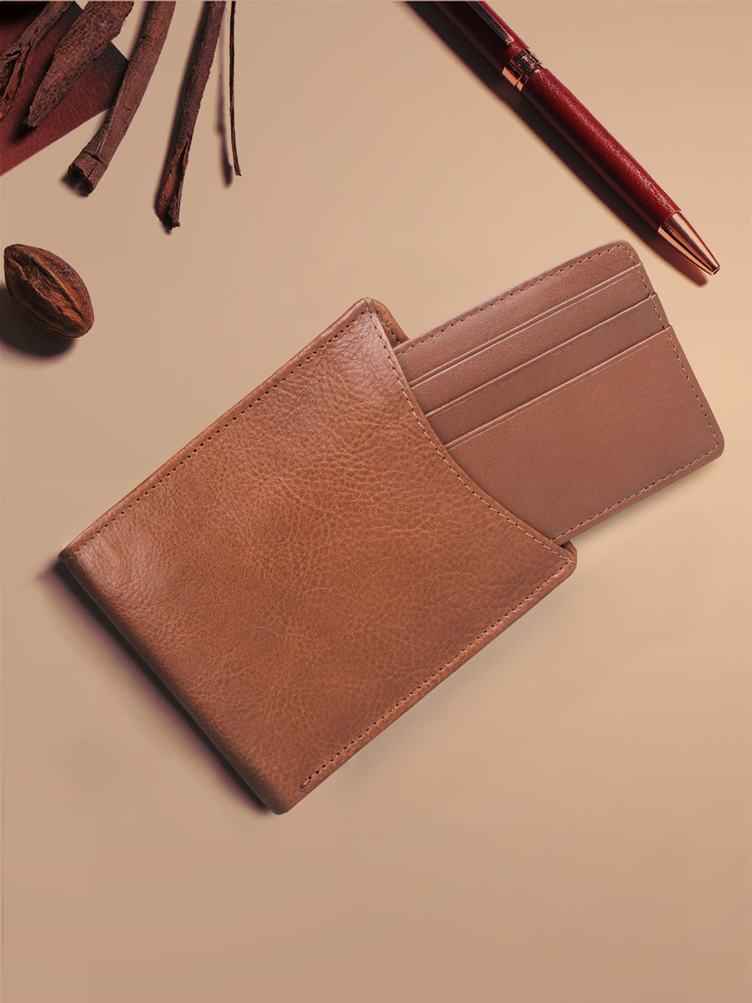 

Hidesign Men Tan Textured Leather Two Fold Wallet