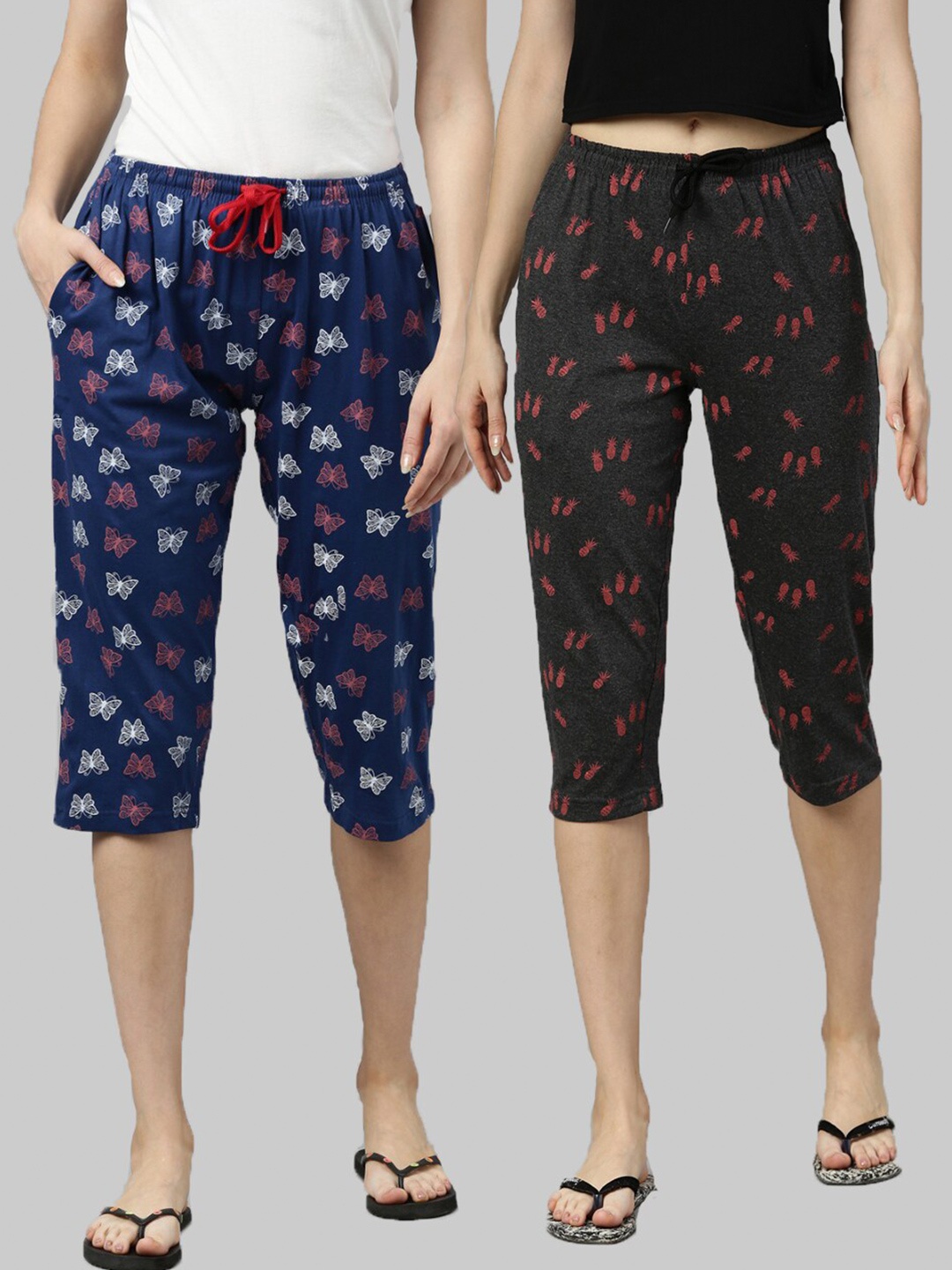 

Kryptic Women Navy Blue & White Pack of 2 Printed Capris