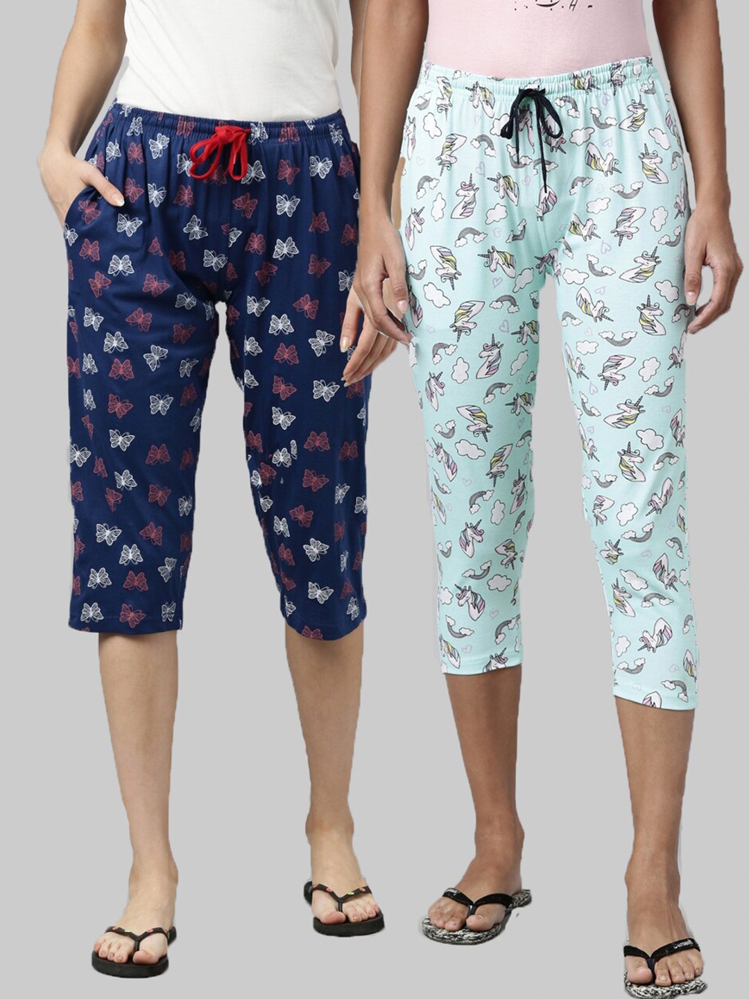 

Kryptic Women Beige & Red Pack of 2 Printed Capris