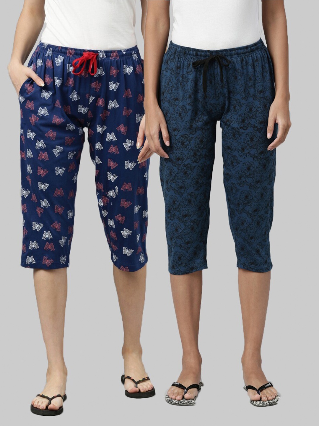 

Kryptic Women Set Of 2 Navy Blue Printed Capris